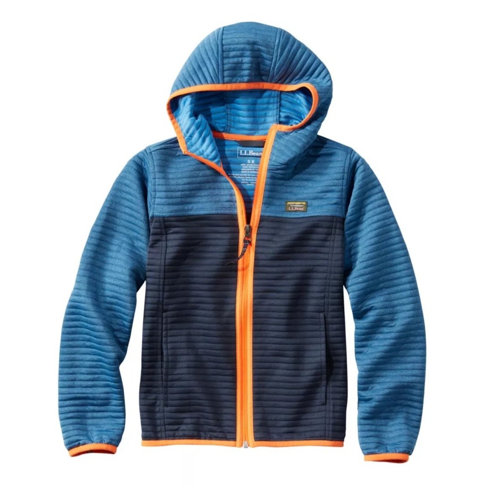 L.L. Bean Kids XL 18 Airlight Hoodie Full Zip Jacket Blue Orange Outdoor Fall